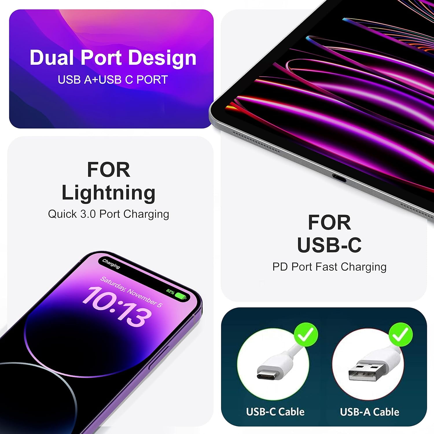 for iPhone 16 Fast Charger, 20W USB C and Usb A Charger for ipad Charger Block with 10ft Type C  Cord for iPhone16/15/Plus/Pro/Max,For ipad 13/12.9/11/10.9/Air 6/5/4/Mini 6th 8.3 Inch,for Samsung