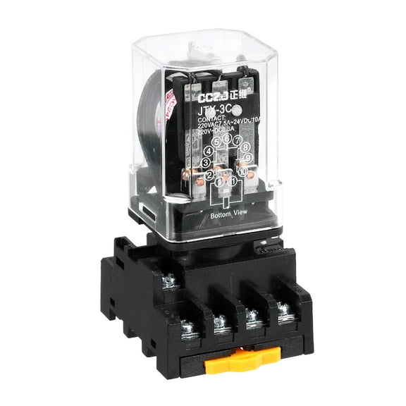 MK2P-I DPDT Power Relay, AC 24V 11 Pin Relay with Socket Base 3NC 3NO JTX-3C