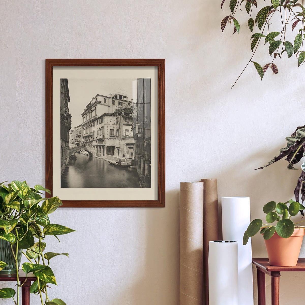 Vintage Views of Venice VI - Framed Print w/glass - Chestnut
