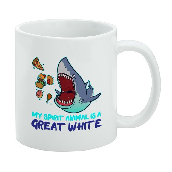 My Spirit Animal is a Great White Shark Who'll Eat Anything Funny White Mug