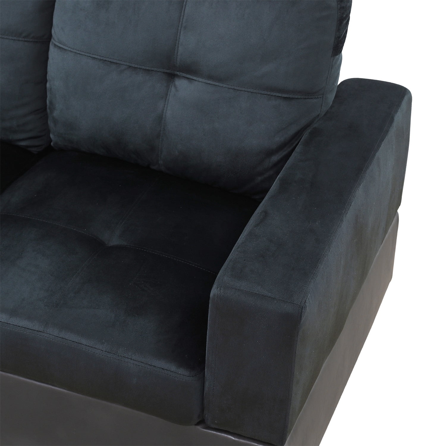 Hommoo Lint and PVC Living Room Furniture Sets, L Shaped Couches and Sofas, Modern Sectional Sofa for Home & Office, Dark Blue and Brown(No Ottomans)