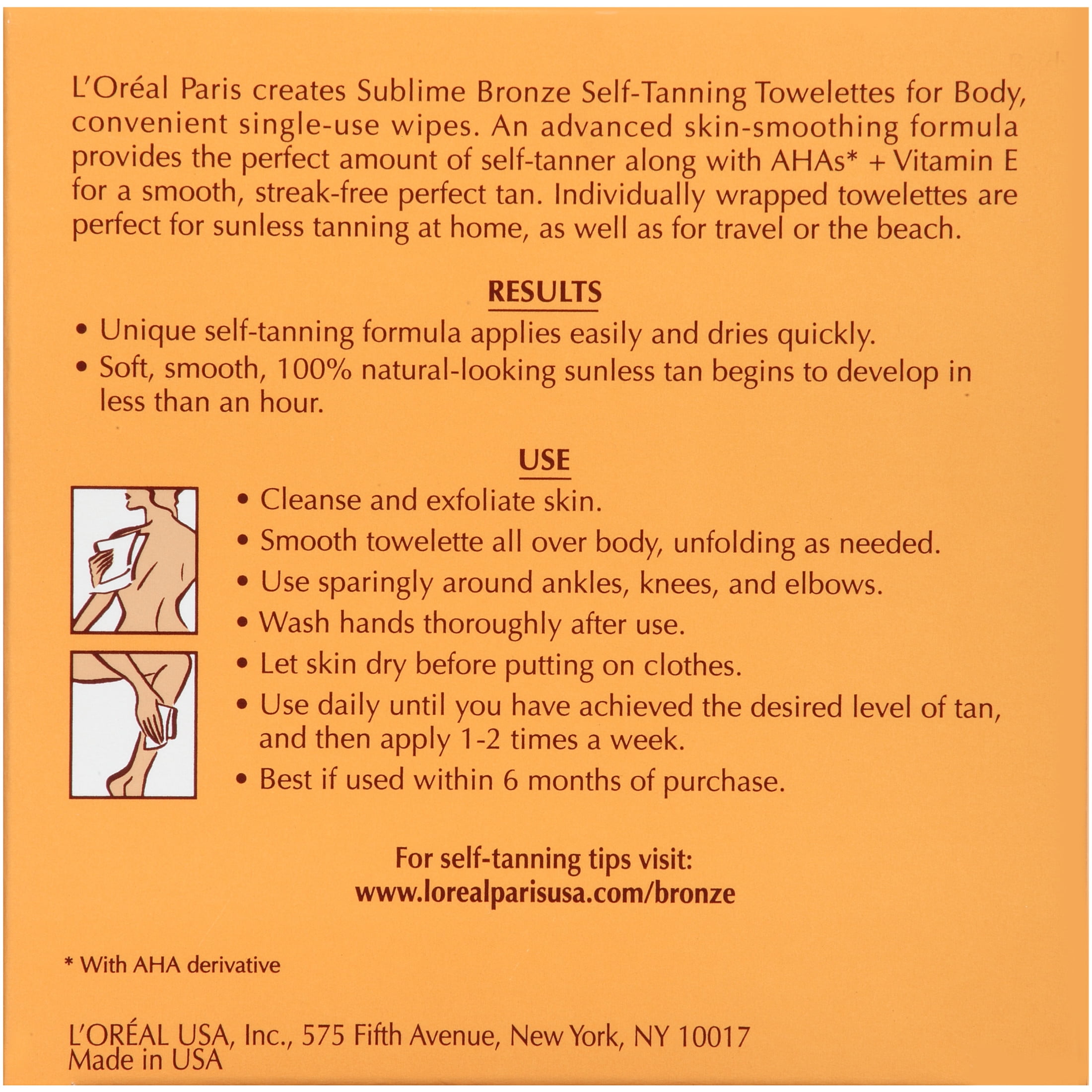 L'Oreal Paris Sublime Bronze Self-Tan Towelettes, Gradual Self Tanner, 6 Count Kit