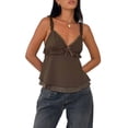 thumbnail image 1 of Gupgi Women Sweet Cami Tops Frill Spaghetti Strap Vest Bow Front Ruffled Cropped Camisole, 1 of 8