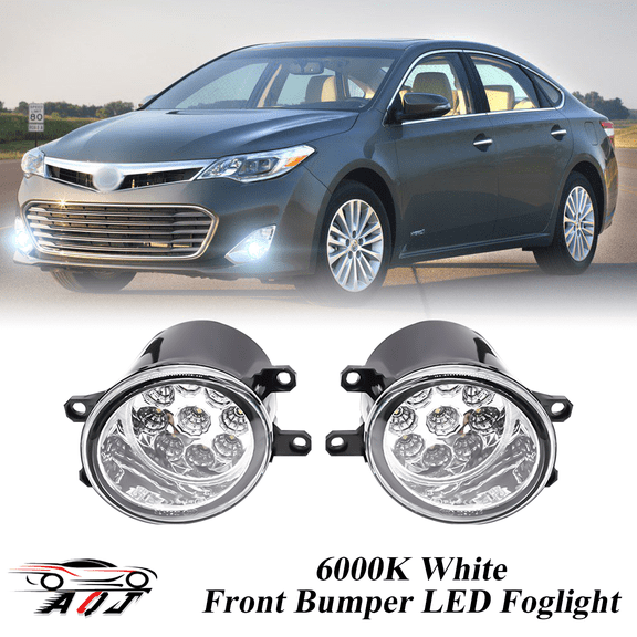 Pair Front LED Fog Lights Kit for Toyota Avalon 2008-2015, 55W 6000K White Off-Road Lamps Black Front Bumper LED Fog Lights