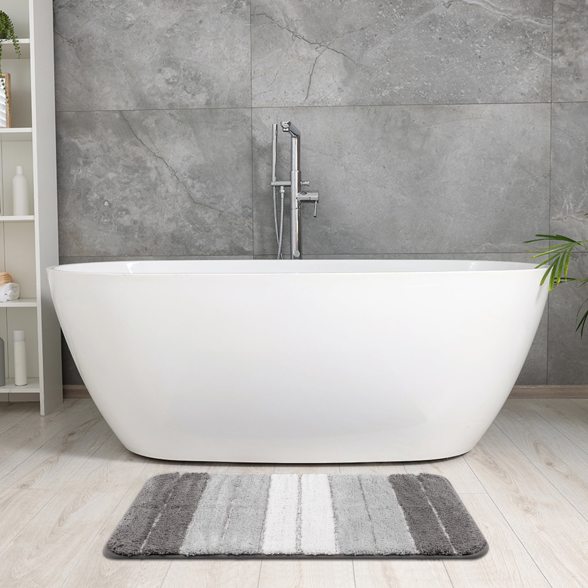 Unique Bargains Non Slip Bathroom Rug Water Absorbent Soft Shaggy Rubber Back Bath Rugs Grey 16" x 24"