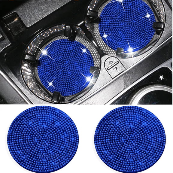 Bling Cup Holder Car 2Pcs Interior Accessories Crystal Rhinestone Universal 2.77 inch Insert Coaster Silicone Anti Slip,Blue Diamond