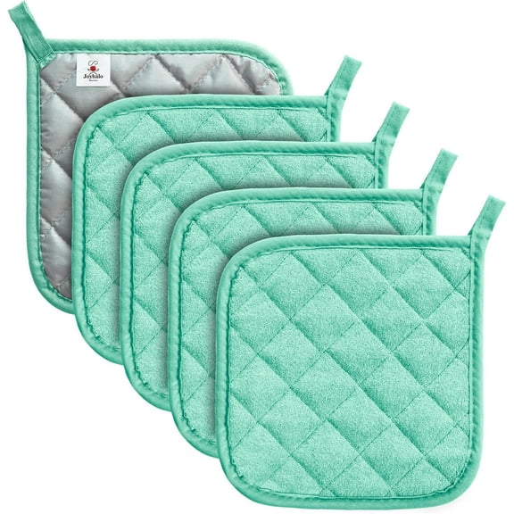 Extra Thick Heat Resistant Potholders Set of 4, Quilted Hot Pads with Non-Slip Grip & Hanging Loops for Kitchen, Cooking, Baking - Machine Washable