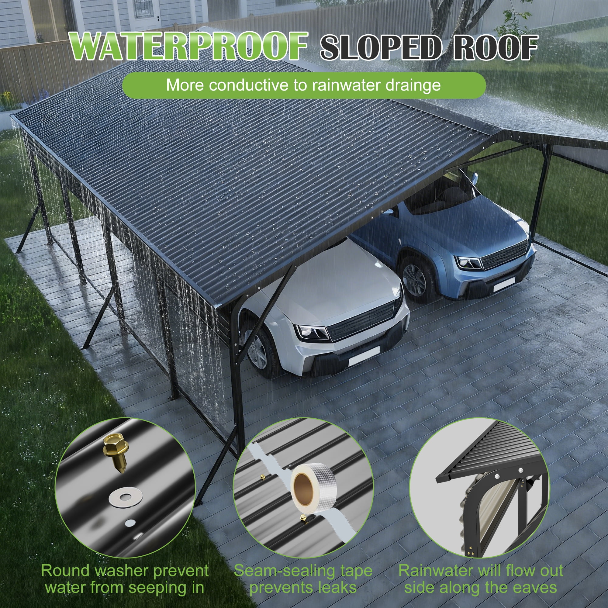 RocVanc Heavy Duty 20x20 ft Steel Carport Reinforced Frame & Base All-Weather Protection Portable Garage Shelter Outdoor Metal Carport Canopy for 2 Cars, Trucks, Boats, RVs
