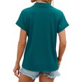 thumbnail image 2 of Hanerdun Women Polo Shirt Short Sleeve Tops Female Solid V Neck T-Shirt Green 2XL, 2 of 5