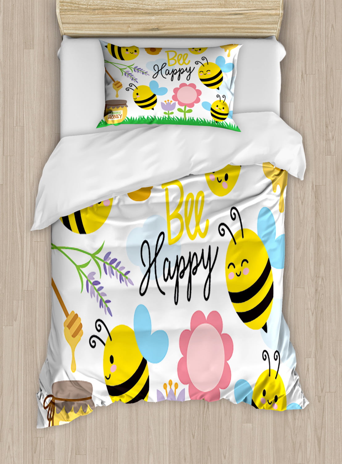BEE HAPPY DUVET COVER  QUILT COVER SET WITH PILLOW CASES REVERSABEL BEDDING SET 