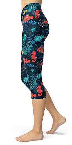 sissycos Womens Under The Sea Printed Cropped Capri Leggings Buttery Soft Tights