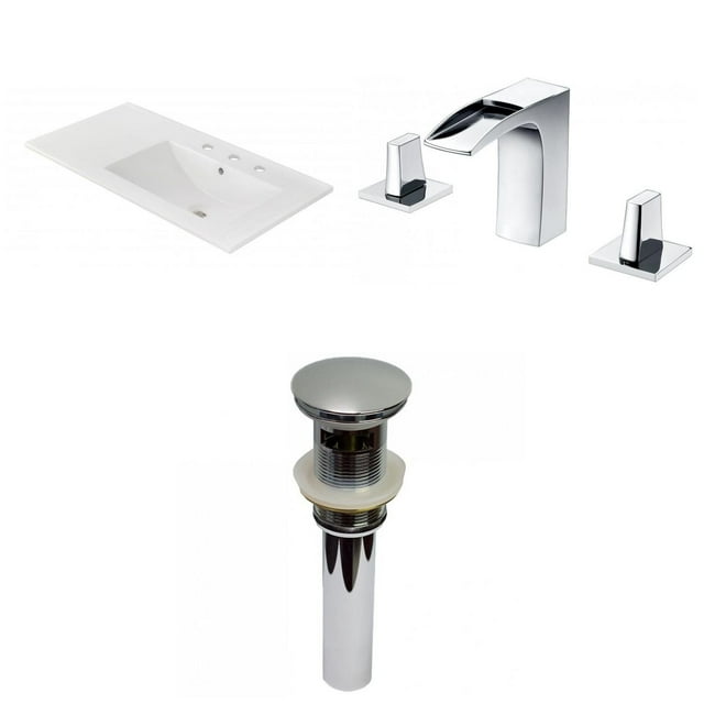 American Imaginations 35.5-in. W 3H8-in. Ceramic Top Set In White Color - Overflow Drain Incl. AI-29845