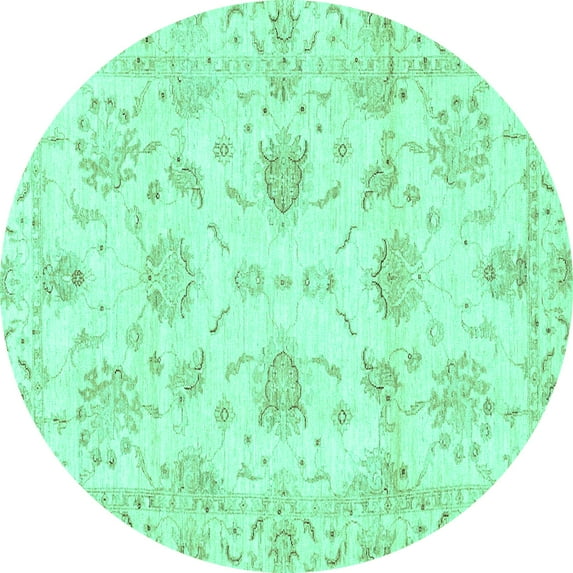 Ahgly Company Machine Washable Indoor Round Oriental Turquoise Blue Modern Area Rugs, 6' Round