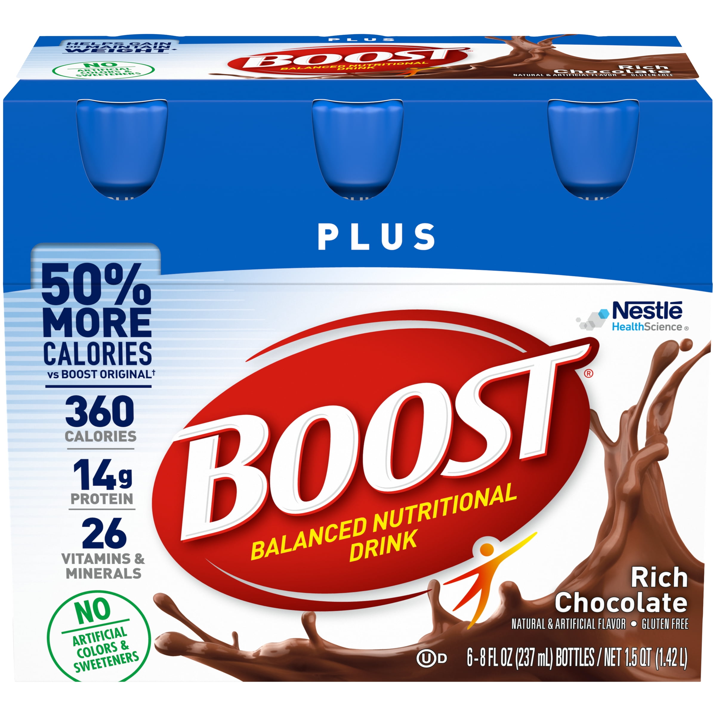 BOOST Plus Ready to Drink Nutritional Drink, Rich Chocolate Nutritional Shake, 6 - 8 FL OZ Bottles