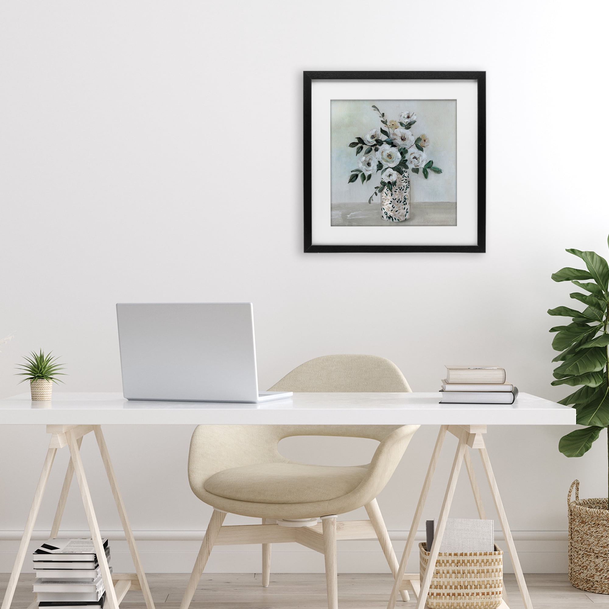 Stupell Industries Leaf Patterned Flower Vase Black Framed Print Under Glass, design by Sally Swatland