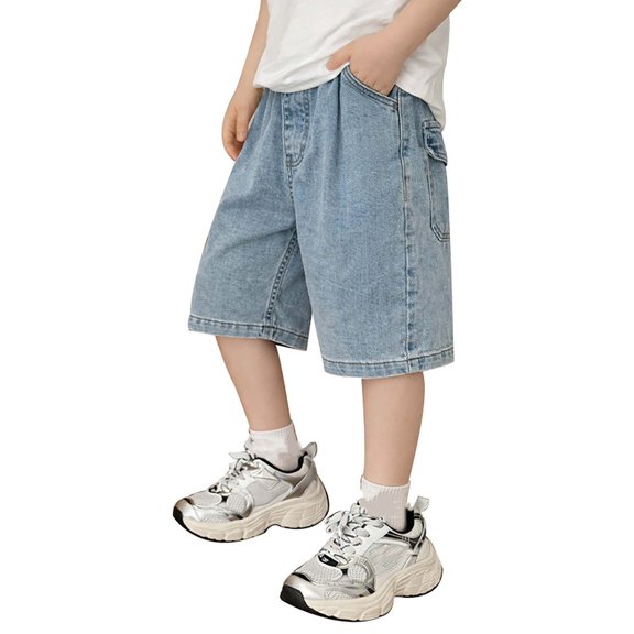 WOYY Boys Relaxed Fit Jean Shorts Summer Casual Elastic Waist Denim Shorts, Sizes 4-14
