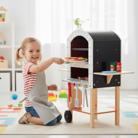 Teamson Kids My Little Helper Pizza Oven & 24 Pc. Accessory Set, Gray/Natural