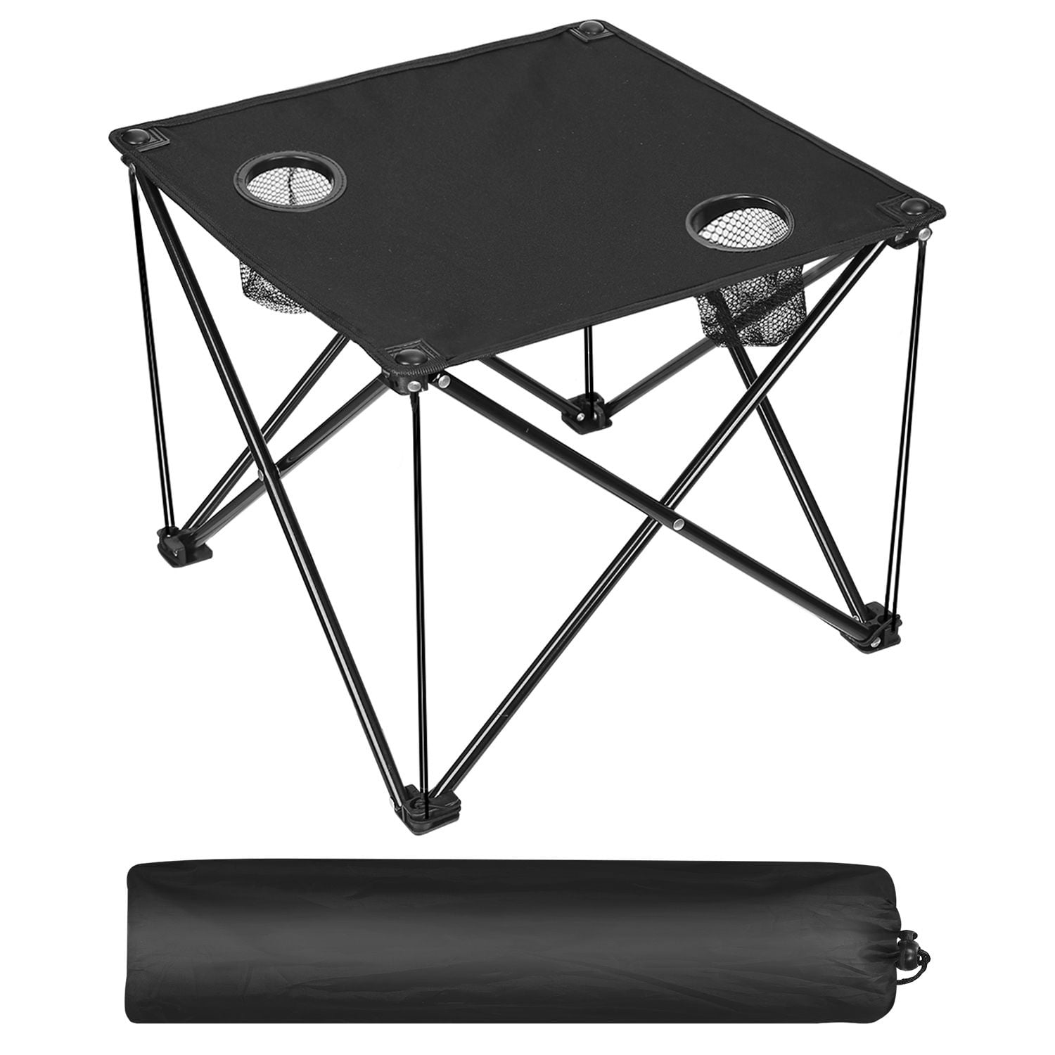 Portable Folding Camp Table 18.5"x18.5", Ultralight 2 lb, 44 lb Load, 600D Oxford Top, Built-in 2 Cup Holders, Pop-Up Setup, Mini Square Table for Picnic, Beach, Tailgate & Travel