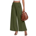 thumbnail image 4 of Yifymode Wide Leg Pants for Women High Wasited Baggy Palazzo Pants Casual Pull On Bell Bottom Smocked Elastic Waist Pants,Green M, 4 of 5