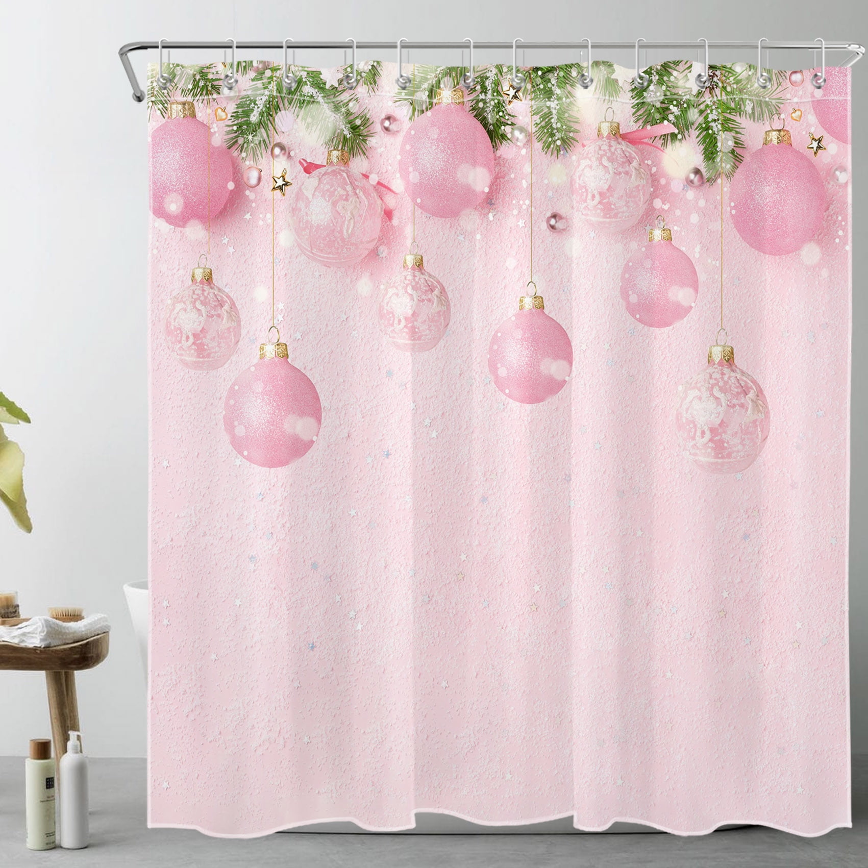 Pink Christmas Shower Curtain