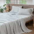 thumbnail image 6 of MooMee Gingham Sheet Set 100% Washed Cotton Linen Like Textured Extra Deep Pocket Breathable Lightweight 4-Piece (Northern Droplet Gray, Queen), 6 of 9