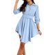 thumbnail image 1 of VISgogo - Vestido informal para mujer, con solapa, diseño de botones delanteros, dobladillo con volantes irregulares, elegante camisa, vestido + cinturón VISgogo moda, 1 of 5