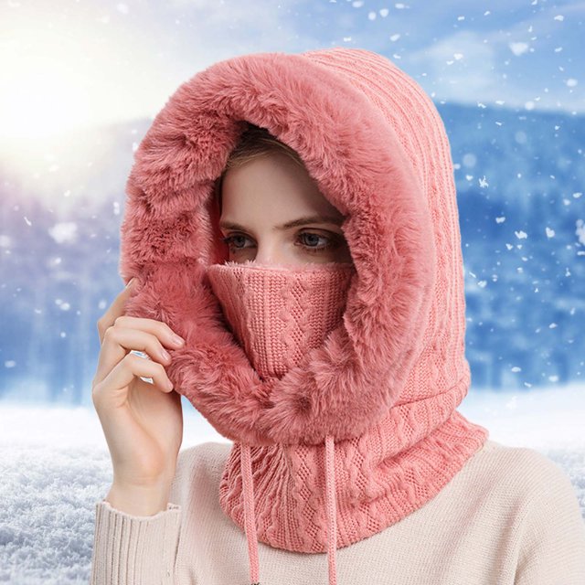 Women Winter Outdoor Riding Headgear Cold-Proof Ski Cap Warm Bib Face Mask Integrated Cold-Proof Hood Hat