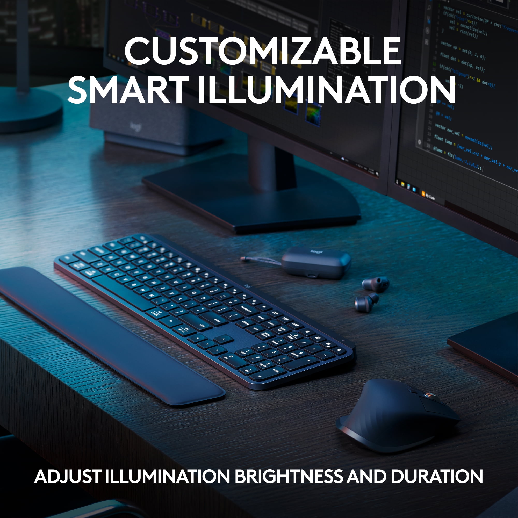 Logitech MX Keys S Combo - Performance Wireless Keyboard and Mouse with Palm Rest, Customizable Illumination, Black