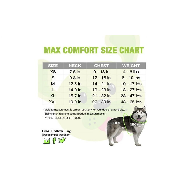 Ecobark harness size chart hotsell