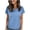 Blue #025, variant on Womens Cotton Linen Shirts Crew Neck Short Sleeve Blouses Loose Button Down Shirt Side Slit Casual Comfort Work Tops Blue S