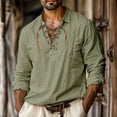 thumbnail image 2 of Ediodpoh Male Lapel Drawstring Imitation and Linen Solid Color Long Sleeve Shirt Mens Shirts Green S, 2 of 9