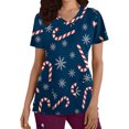 thumbnail image 2 of EGNMCR Hauts de Sarrau d'Infirmière pour Femmes, Uniforme de Travail Imprimé de Noël, Manches Courtes, Col en V, Blouse T-shirt de Tenue de Travail avec Poches, Costumes de Noël, 2 of 5