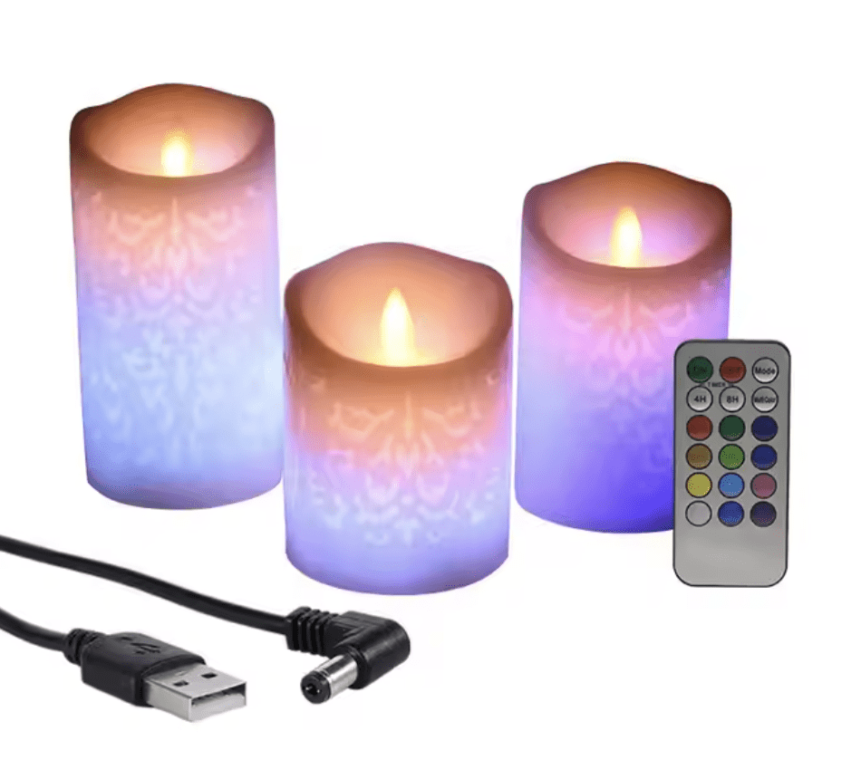 Aman’s Home Presents: 3 Romantic Rechargeable Flameless LED Candles  With Color Changing Remote