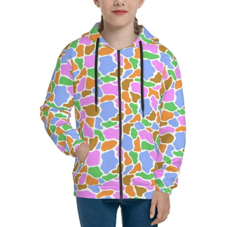 

Hoodies for Teen Girls Boys Colorful Cow Skin Long Sleeve Youth Kids Essentials Zip Up Hoodie Lghtweight Fashion Hoodies & Sweatshirts Jacket Fall Winter Outfits Tops