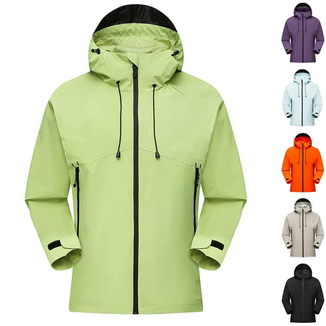 Sentmoon Coats for Men Solid Color Long Sleeve Drawstring Mens Lightweight Jackets Oversized Zipper Windbreaker Men's Hoodies Fall and Winter Casual for Festival Camping and Outdoor