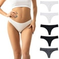 thumbnail image 2 of Aboser 5 Pack Seamless Thongs for Women No Show Low Waist Underwear Breathable Butt Lift Hipster Panties Comfort Soft Cotton Bikini Thongs, 2 of 8