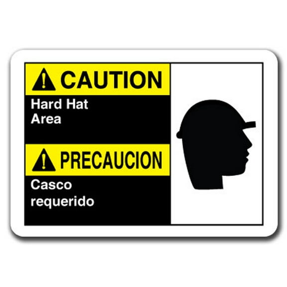 Caution Sign - Caution Hard Hat Area (Bilingual Spanish) 7"x10" Plastic Safety Sign ansi osha