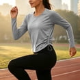 thumbnail image 2 of Qgtaibl Womens Workout Long Sleeve Shirts Round Neck Side Ruched Drawstring Athletic Tops Soft Stretchy Running Sports Tees Gray XL, 2 of 8