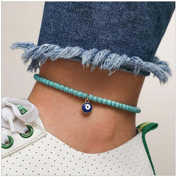 Boho evil eye anklet Turquoise Turkish Eye Anklet Bracelet Adjustable Beads  Beach Foot Chain Jewelry for Women Girls Teens