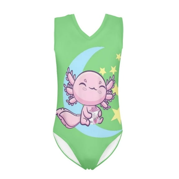 SEANATIVE Milk Axolotl Kids Swimsuit One Piece Size 3-4 T Star Moon Kids Cover Ups for Swimwear Girls Quick Dry Summer Sleeveless V Neck Bikini