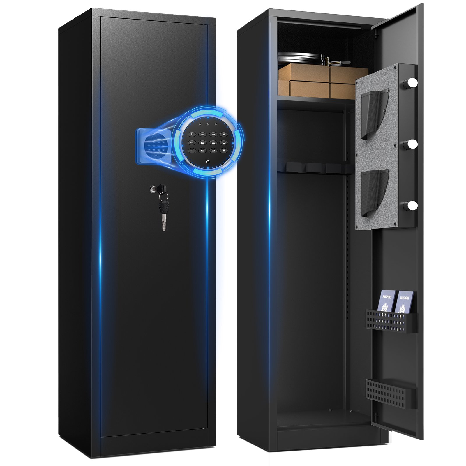 Gun Safes for Rifles 3-5 Large Rifle Gun Safe for Home And Pistol Long Gun Cabinet with Quick Access Digital Keypad Lock for Shotguns Gun Locker with Storage Pockets Cold-Rolled Steel