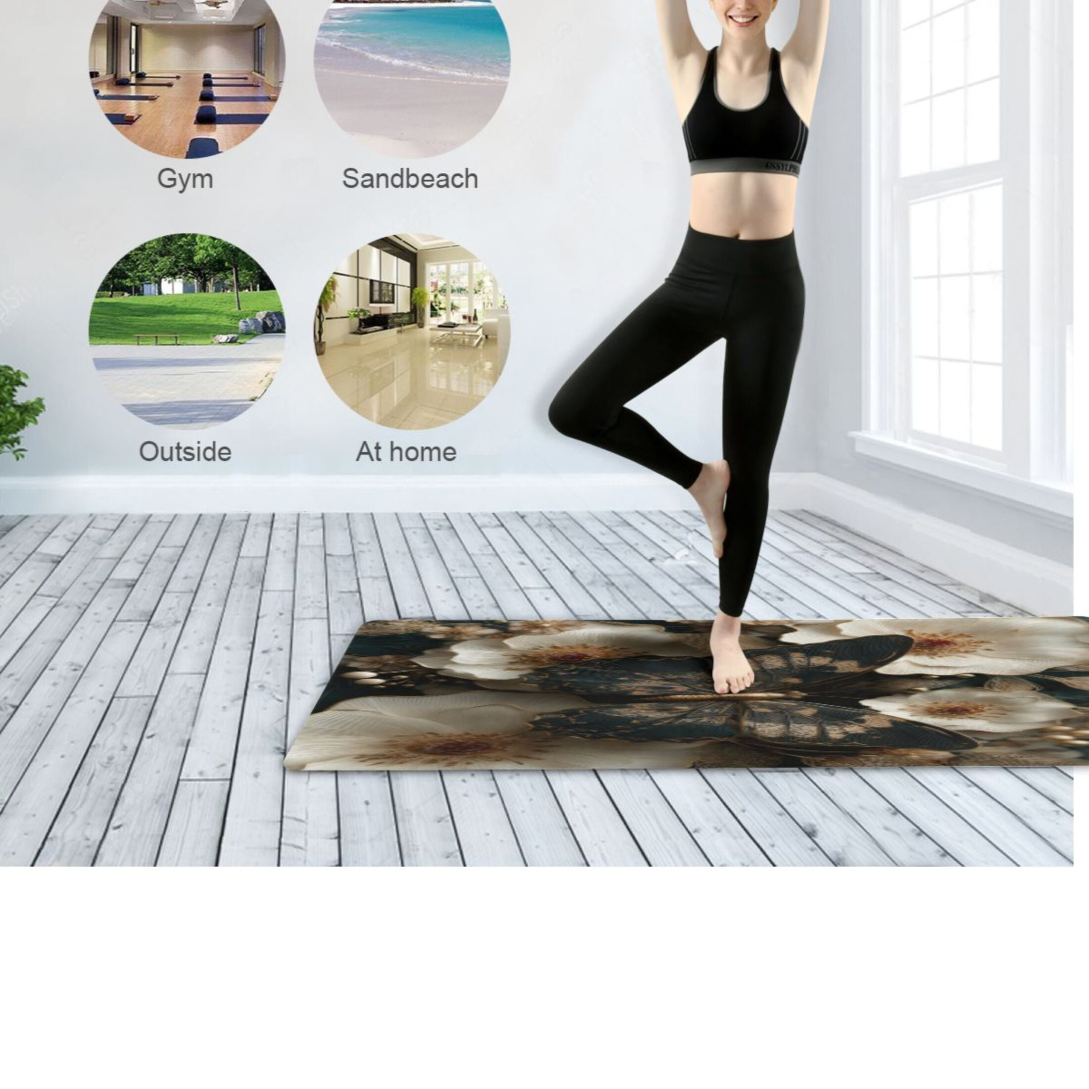 BZSMCE Yoga Mat Women Fitness Mat Black Butterfly Pattern