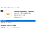 thumbnail image 2 of Alternator Adapter Plug - Compatible with 1998 - 2001 Jeep Cherokee 1999 2000, 2 of 2