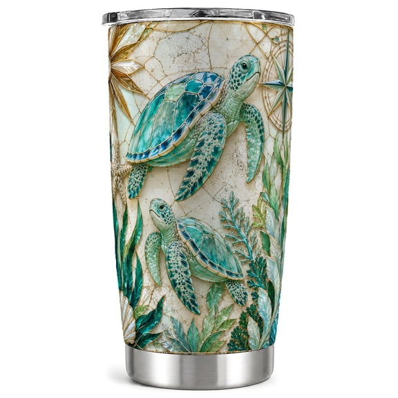 Glass Art Turtle Tumbler 20oz, Ocean Tumbler, Stainless Steel Travel Cup