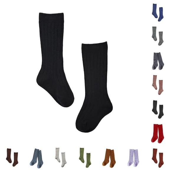 JCCXIN Toddler Kids Boys Girls Knee High Socks Cotton School Uniform Frilly Socks Breathable Athletic Outdoor Sports Socks Skin-Friendly Home Everyday Wear,Black,3-5 Years