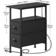 thumbnail image 2 of End Table with Charging Station, Narrow Side Table with 2 Fabric Drawers, Skinny Nightstand with Storage, Slim Bedside Table for Bedroom, Living Room, Small Spaces, Black, 2 of 18