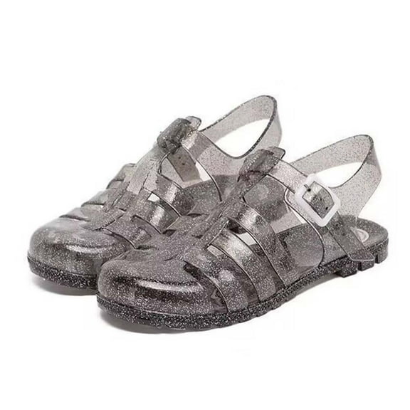 Womens Slip On Shoes,Summer Sandals for Women,Cute Sandals for Women,Women's Sandals,Summer Sandals, Women's Flat Bottomed Fashion, Crystal Shoes, Transparent Beach Jelly Shoes,Black,6