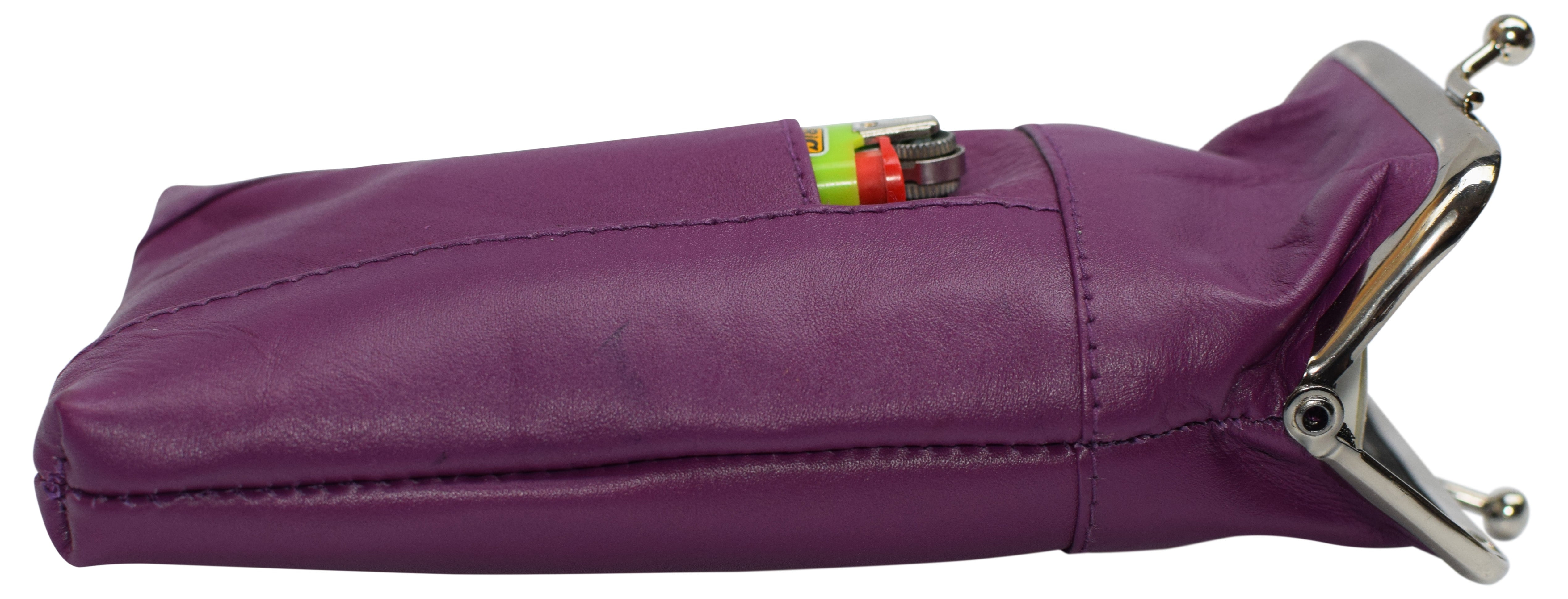 Genuine Leather Cigarette Case with Lighter Pouch Purple by Marshal