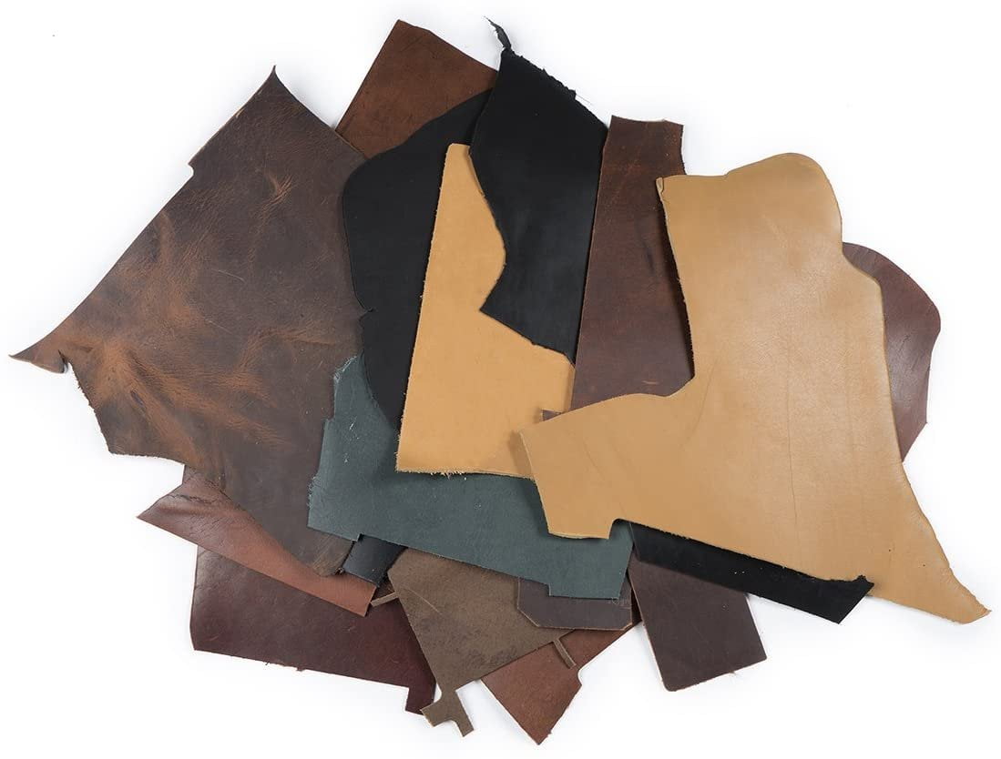 2 lb Scrap Upholstery Leather Cowhide remnant craft pieces mixed