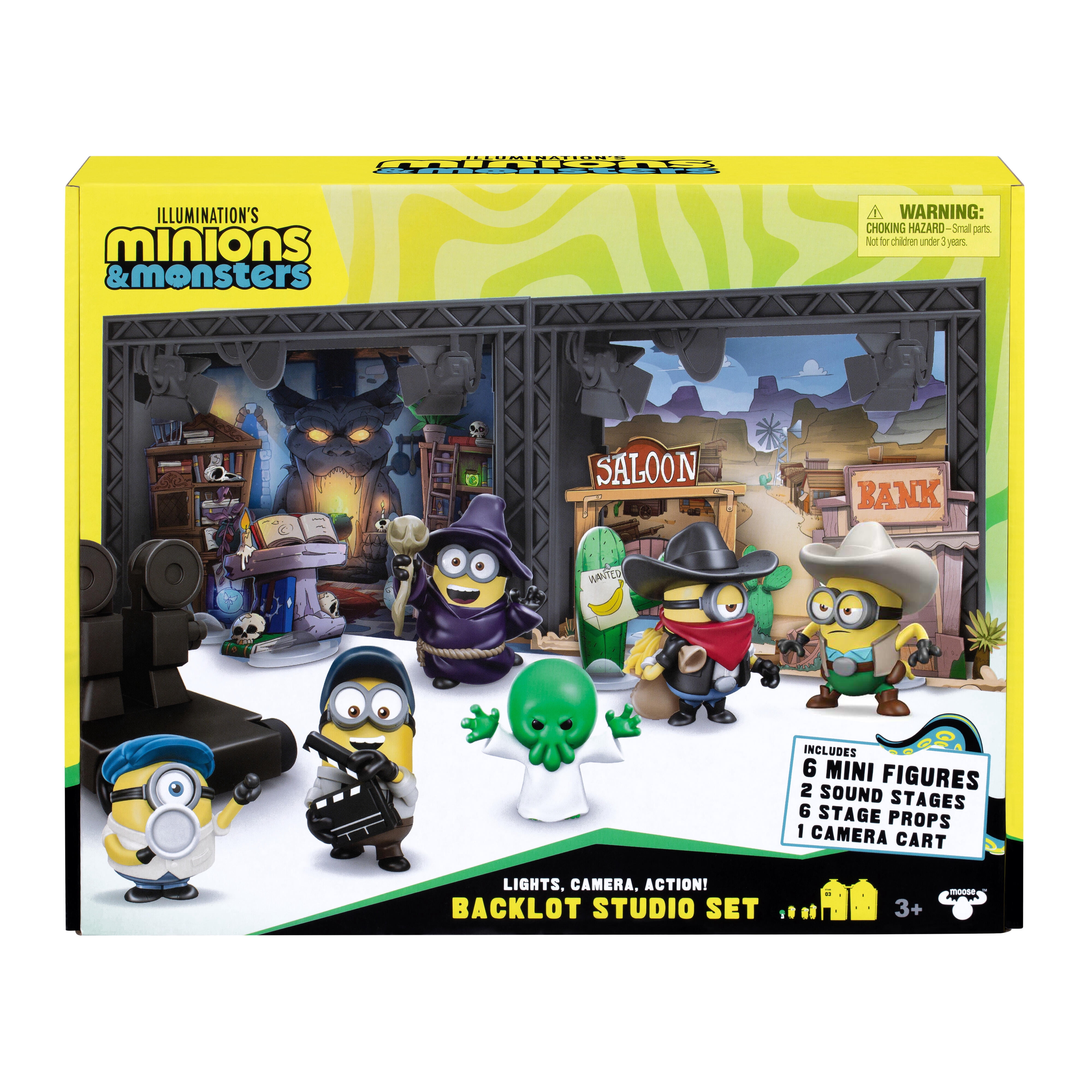 Illumination's Minions & Monsters Backlot Studio Set, Includes 2 Sound Stages, 6 Cast & Crew Mini Figures, and 6 Themed Stage Props , Ages 4+
